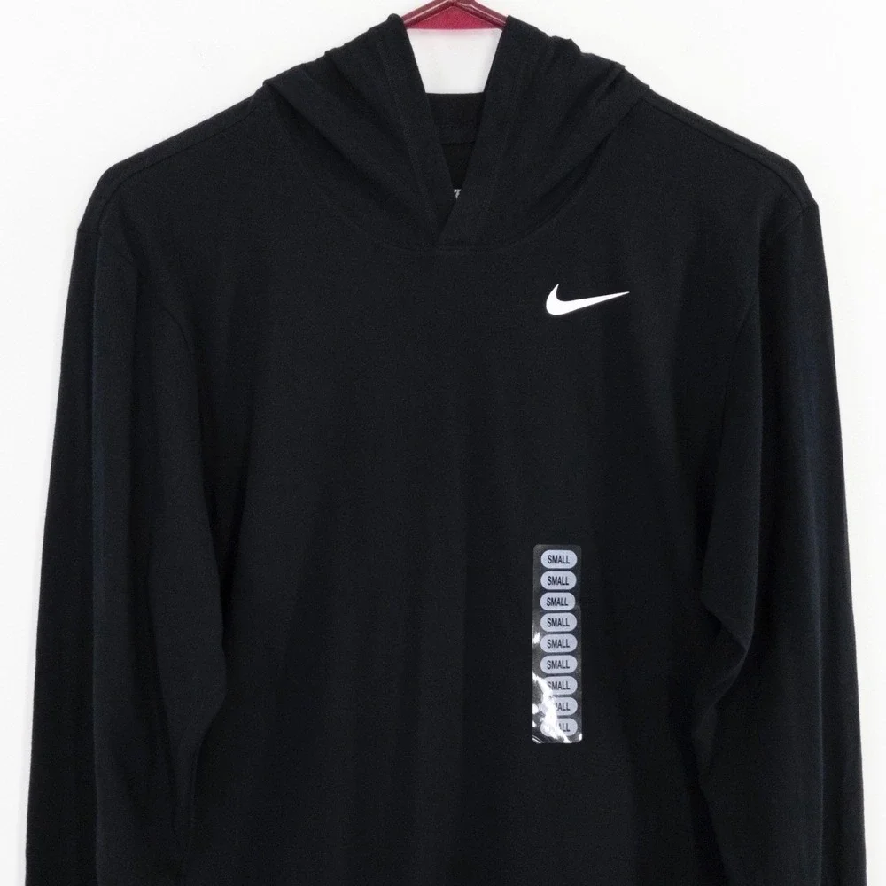 Nike Dri Fit Hoodie Shirt Men's Small Black‎ White Swoosh Long Sleeve NWT